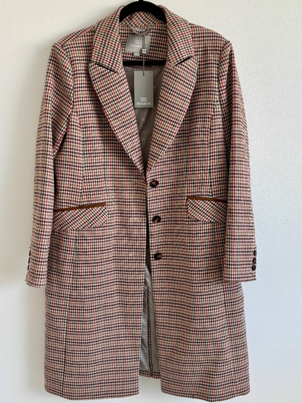 NWT Soia & Kyo Jonnelle Houndstooth Midi Coat